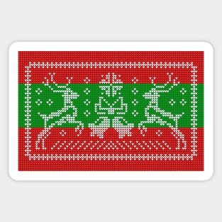 Ugly sweater pattern jingle bells and Christmas reindeers red green Sticker